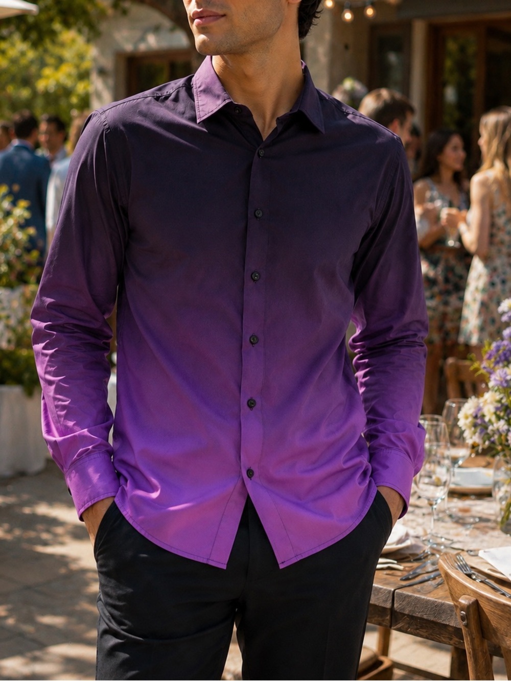 Purple Ombre Button-Up Dress Shirt Size M Classic Casual